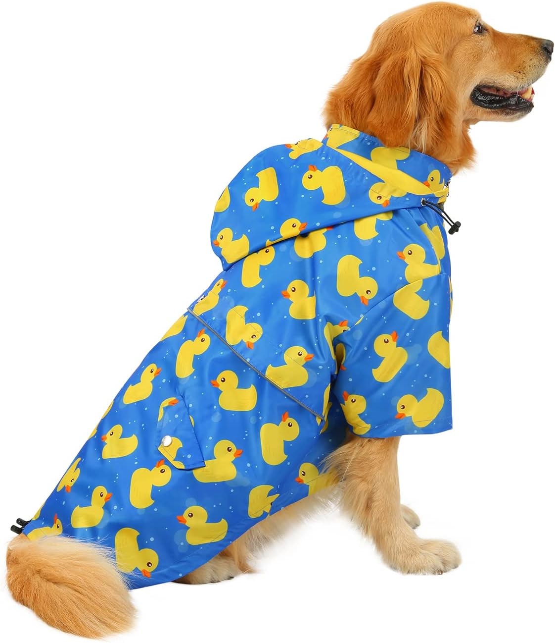 HDE Dog Raincoat Double Layer Zip Rain Jacket with Hood for Small to Large Dogs Ducks Blue - 2XL
