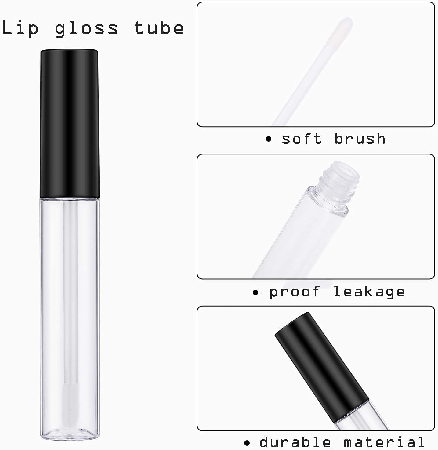 10 Pcs 10Ml DIY Clear Refillable Empty Lip Gloss Tubes Lip Balm Lipstick Tube Black Cap with Rubber Inserts and Transfer Funnel Tube for DIY Lipstick Makeup image number 5