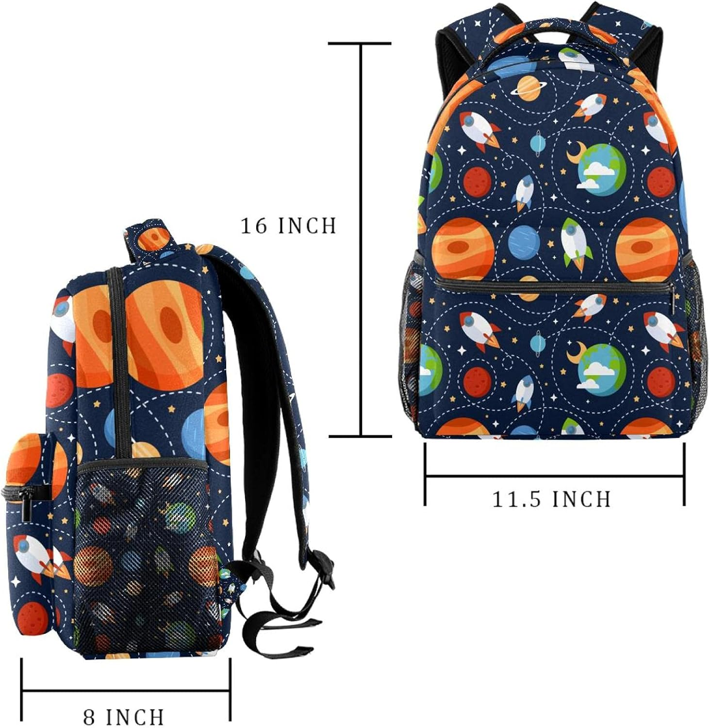 Rockets, Planets, Stars Backpack Students Shoulder Bags Travel Bag College School Tote Backpacks image number 1