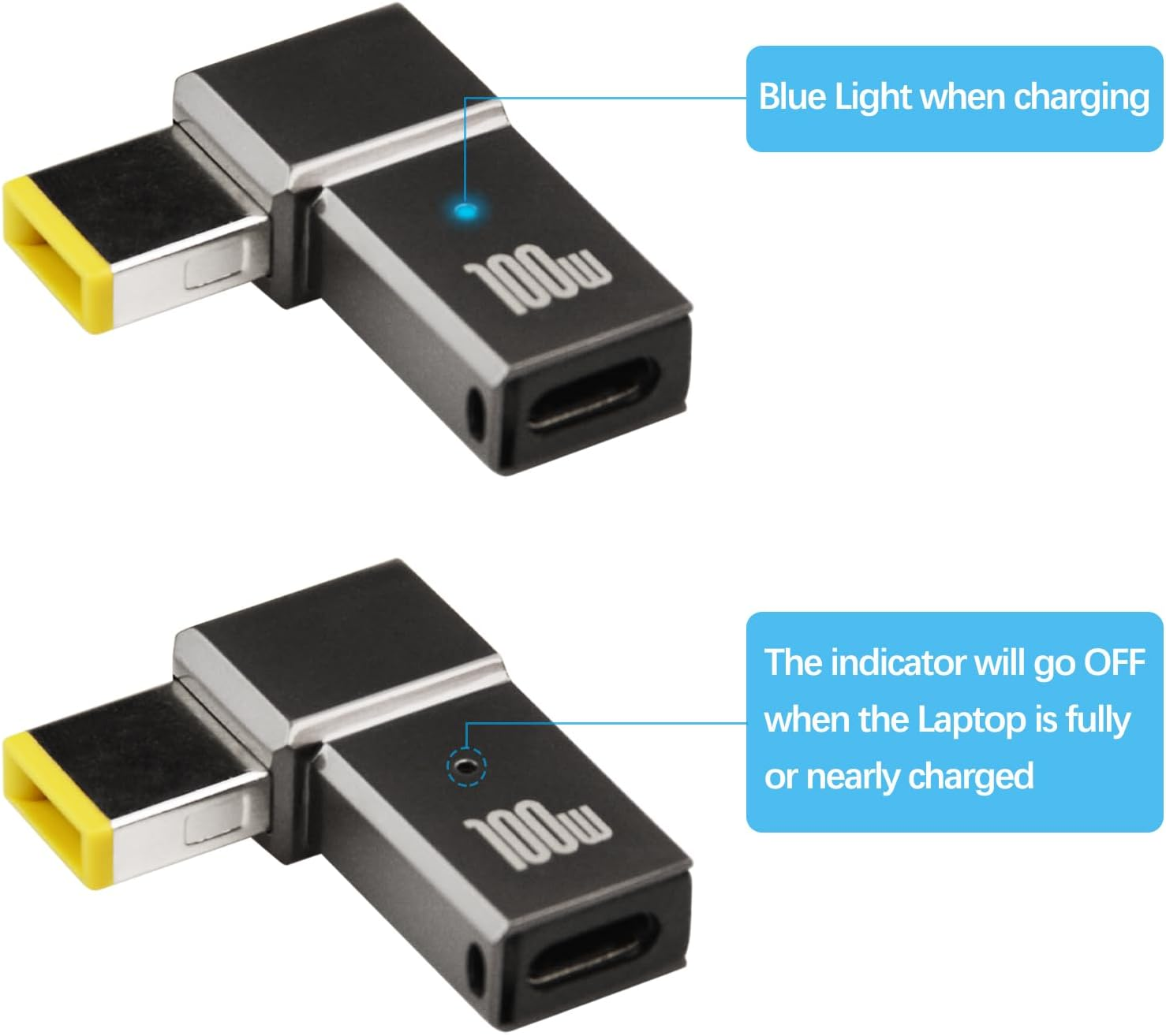 USB C to Slim Tip Adapter, 2Pcs 100W 5A Laptop Charging Cable Adapter with USB C Female Input to Slim Tip Rectangle Zinc Alloy PD Charge Converter for Laptops image number 4