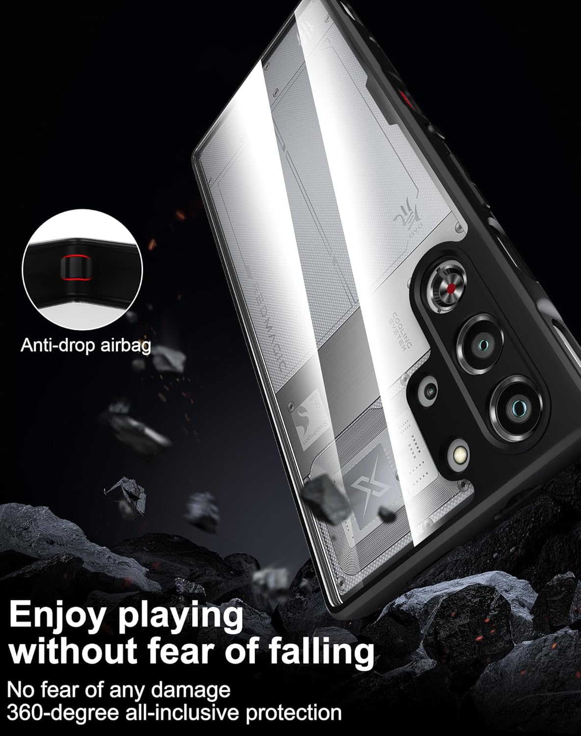 Foluu for ZTE Nubia Red Magic 10 Pro Case/Red Magic 10 Pro+ Case, [Not Yellowing] [Military Drop Protection] Shockproof Protective Slim Thin Cover for Red Magic 10 Pro 2024 (Black+Clear) image number 2