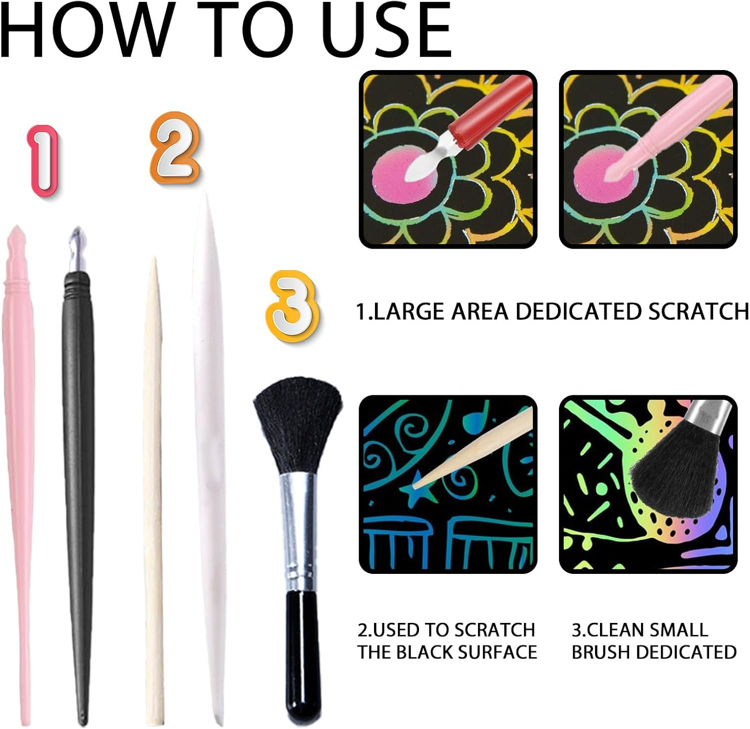 NICEIN Scratch Pens for Scratch Pictures Set, 14 Scratch Pictures for Children'S Tools, Scratch Pictures Adult Pens with Multiple Functions, Scratch Pens with Various Tips, Free Storage Bag image number 6