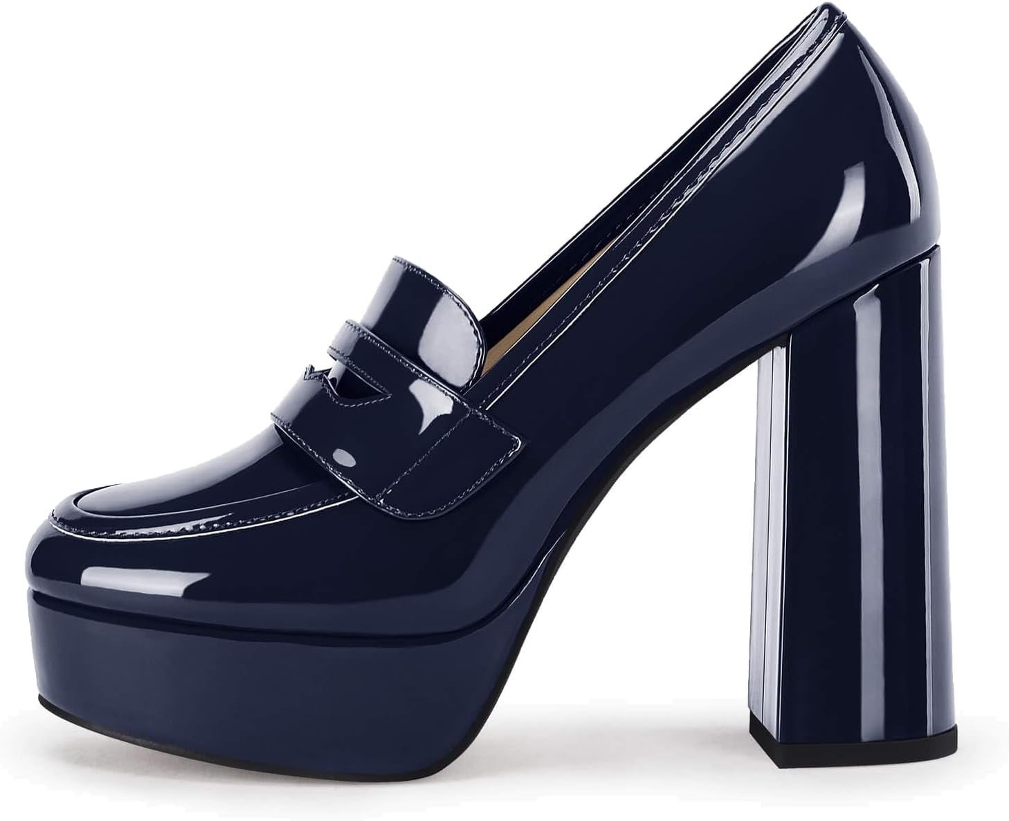 Womens Platform Heels Loafers Chunky High Heel Closed Toe Patent Leather Shoes Penny Loafer Business Dress Work Pumps