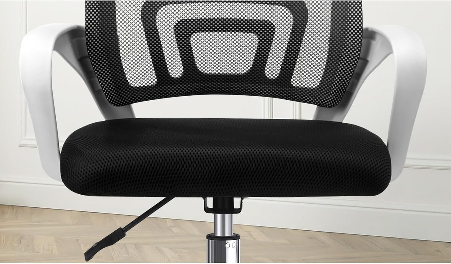 Oikiture Mesh Back Desk Chair with Lumbar Support and 150Kg Capacity Home Office Ergonomic Chair Armrest White and Black image number 6
