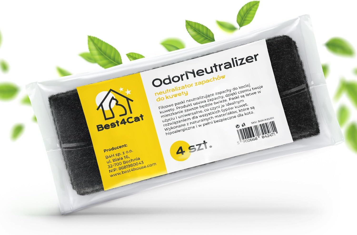 B4C Activated Carbon Filter for Cat Litter Tray, Pack of 4 Replacement Filters for Cat Litter Tray with Lid, Black Filter, Cat Litter Tray Odour Stopper, Easy Installation, Keeps More Freshness And image number 1