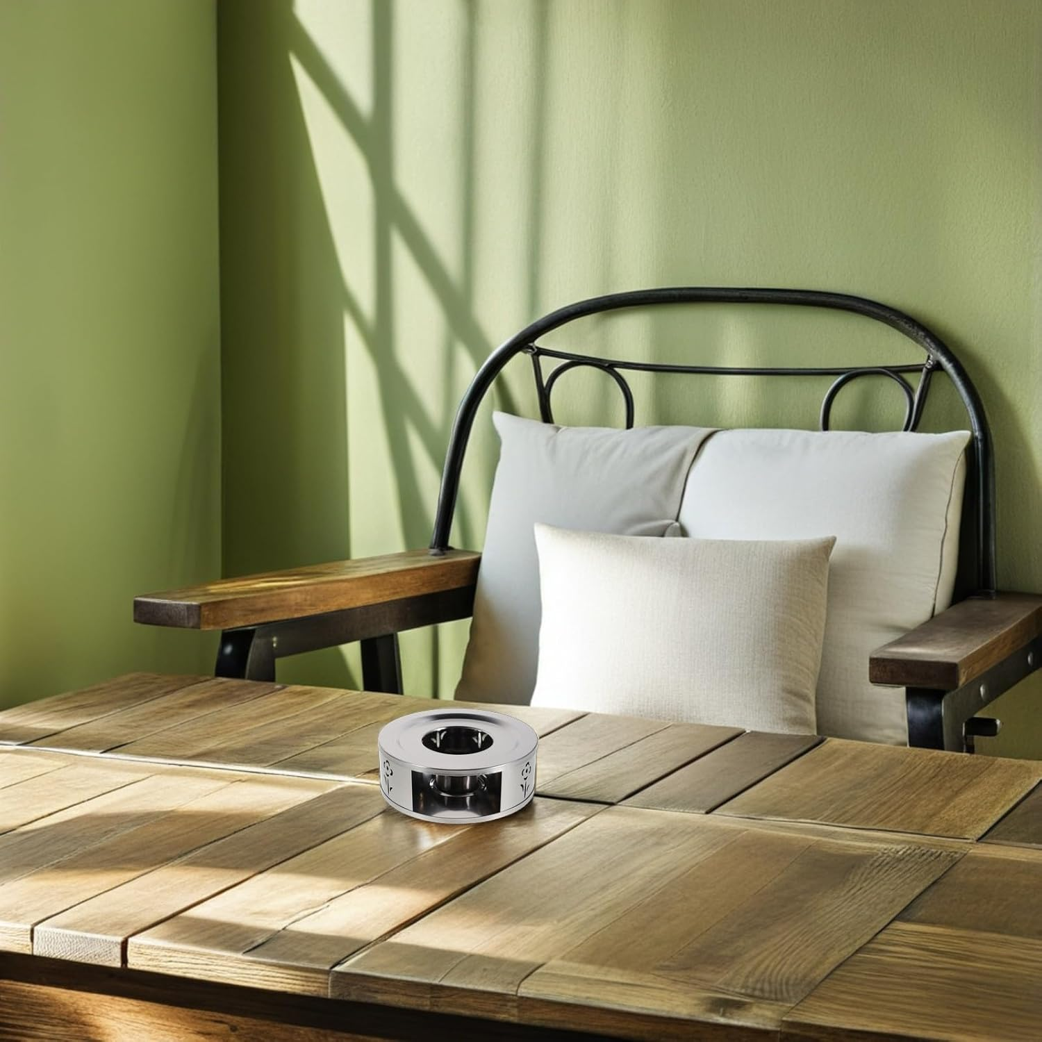 DONFAMDS Stainless Steel Teapot Warmer with Artistic Flower Pattern Convenient Warm Tea Base for Espresso Coffee Milk User-Friendly Water Kettle Heater Stand for Household and Outdoor Use image number 6