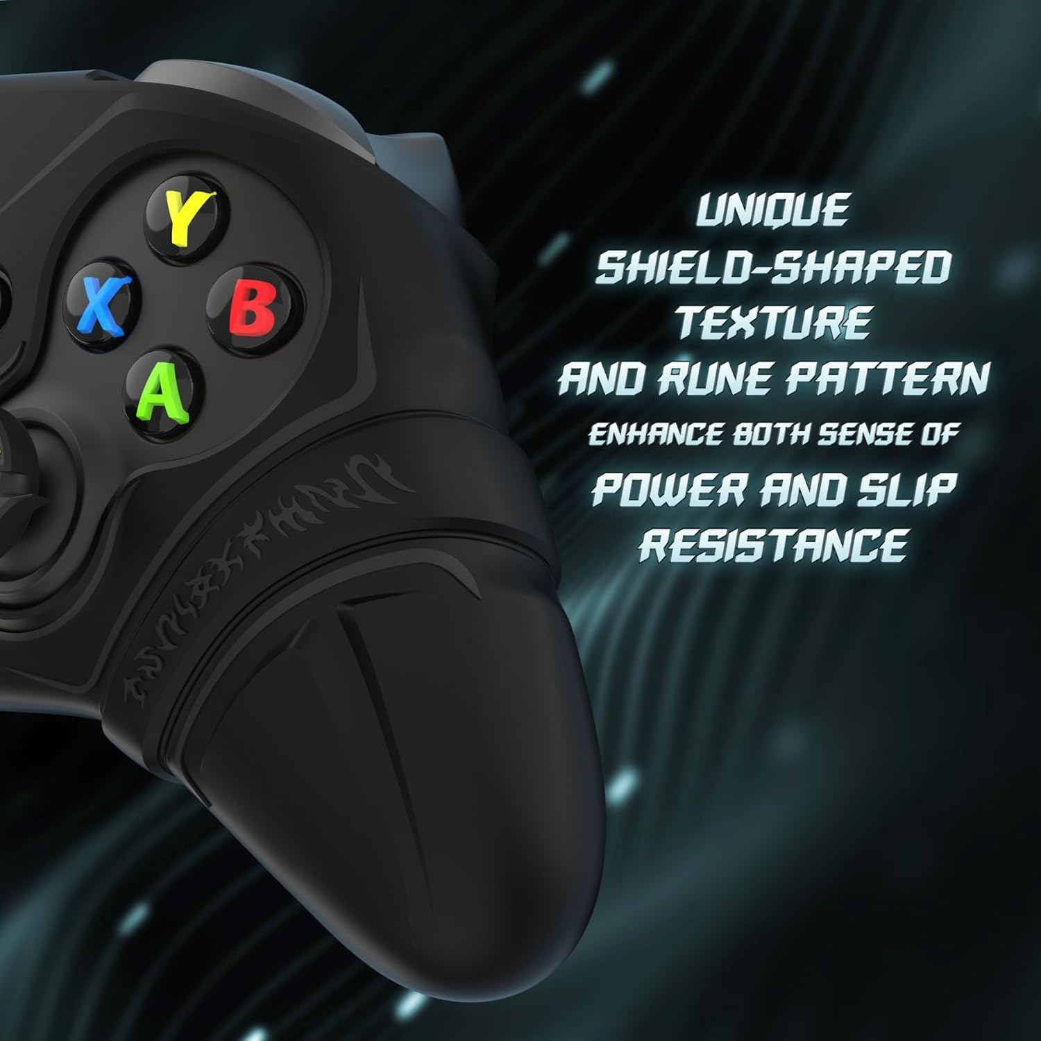 Playvital Silicone Controller Cover for Xbox Series X/S with Thumbstick Cap & Sticker- Runes Edition Anti-Slip Grip Skin, Shockproof Protector for Xbox Core Wireless Controller(Black) - Purple image number 4