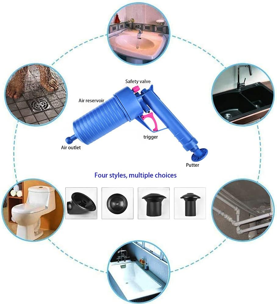 Toilet Plunger Set Drain Clog Remover Tool Tub Drain Cleaner Opener Air Drain Blaster Gun Bellows Plunger Pump for Sink Bath Toilets Bathroom Shower Kitchen Clogged Pipe Bathtub 4 Suckers image number 6