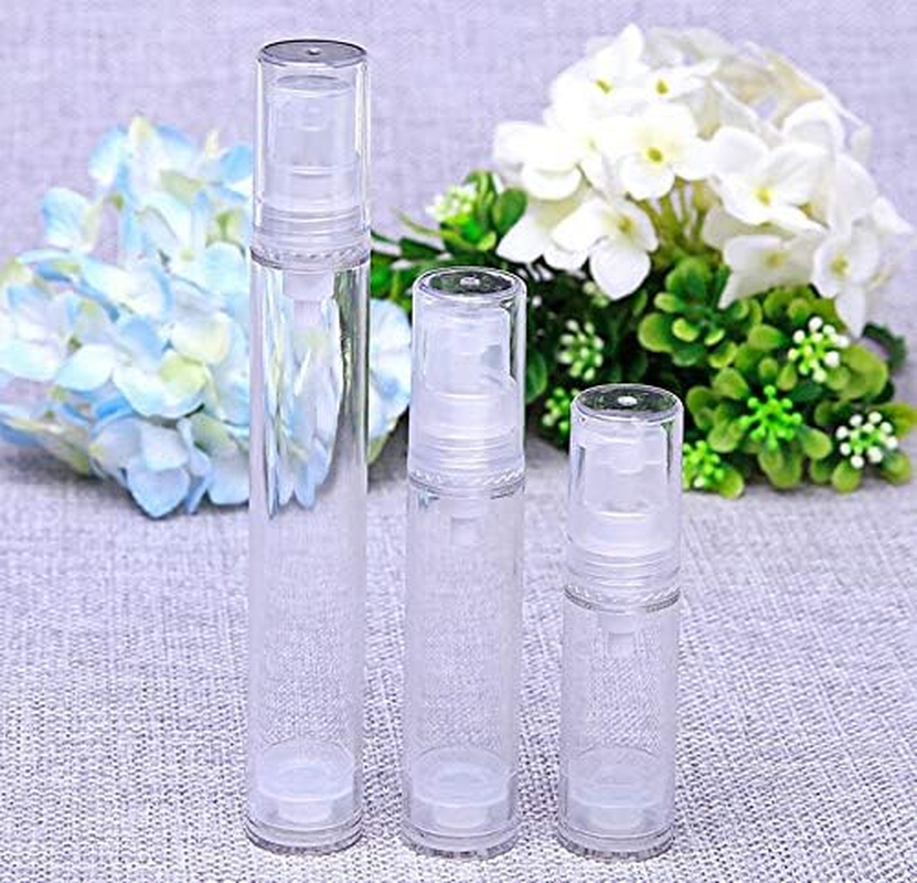 12Pcs Clear Plastic Airless Vacuum Pump Bottle Empty Refillable Cosmetic Makeup Sample Packing Cream Lotion Toiletries Liquid Storage Containers Vial Pots Perfect for Travel(10Ml/0.34Oz) image number 3