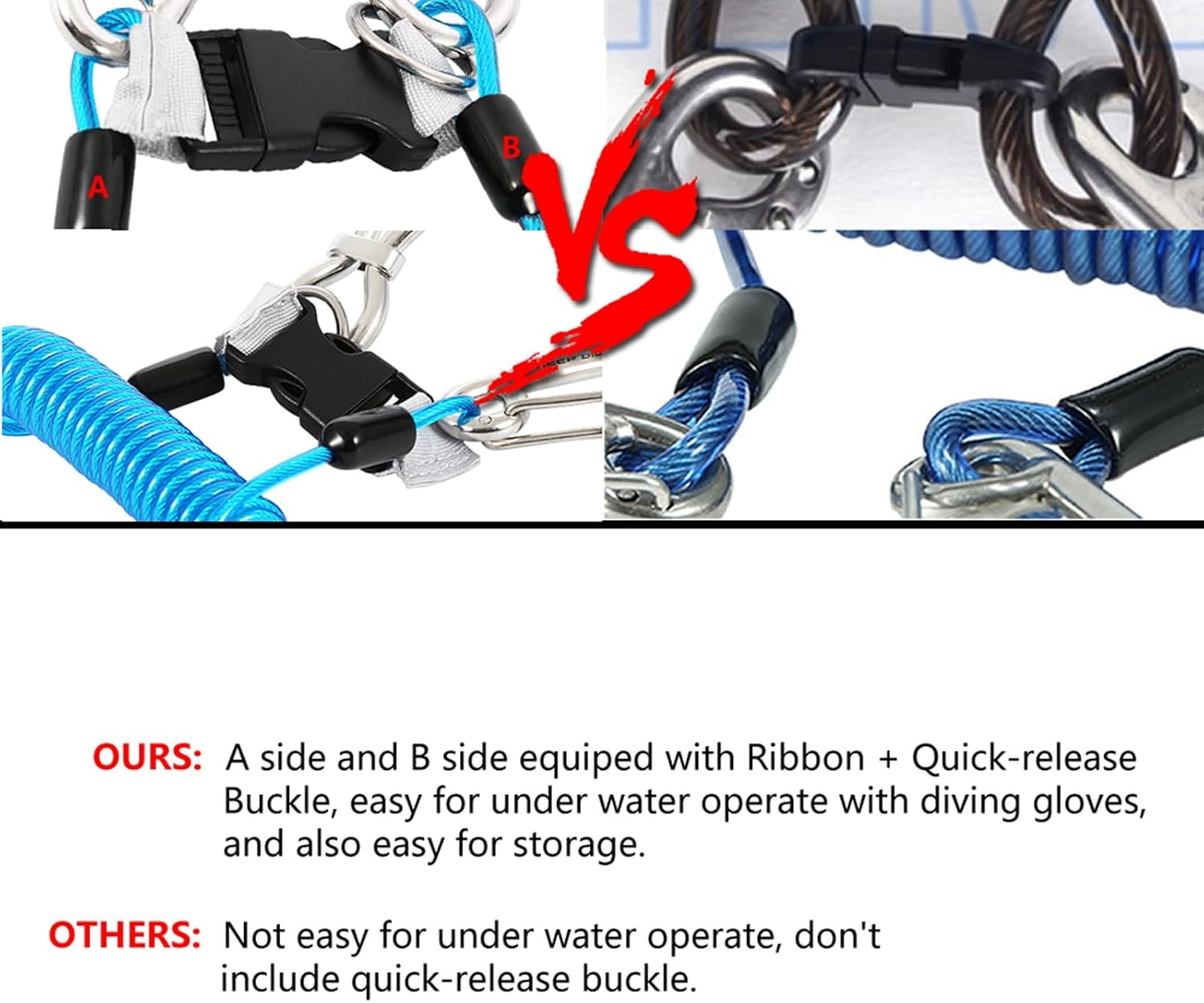 Keep Diving Stainless Steel Reef Hook with Spring Lanyard Diving Hook Keep Diving Stainless Steel Hook Diving Accessories - Diving & Snorkelling (Blue)