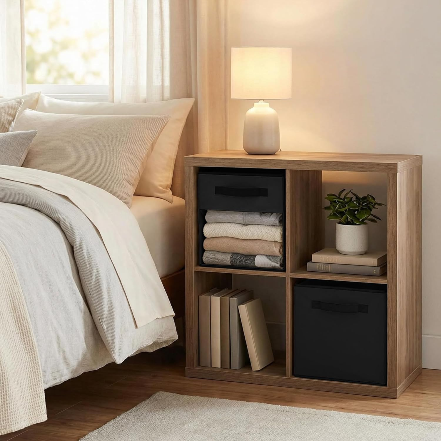 DECOMOMO Storage Bins, Cube Storage Bin with Window, Fabric Storage Cubes for Shelves (11" / 6Pcs, Black) image number 4