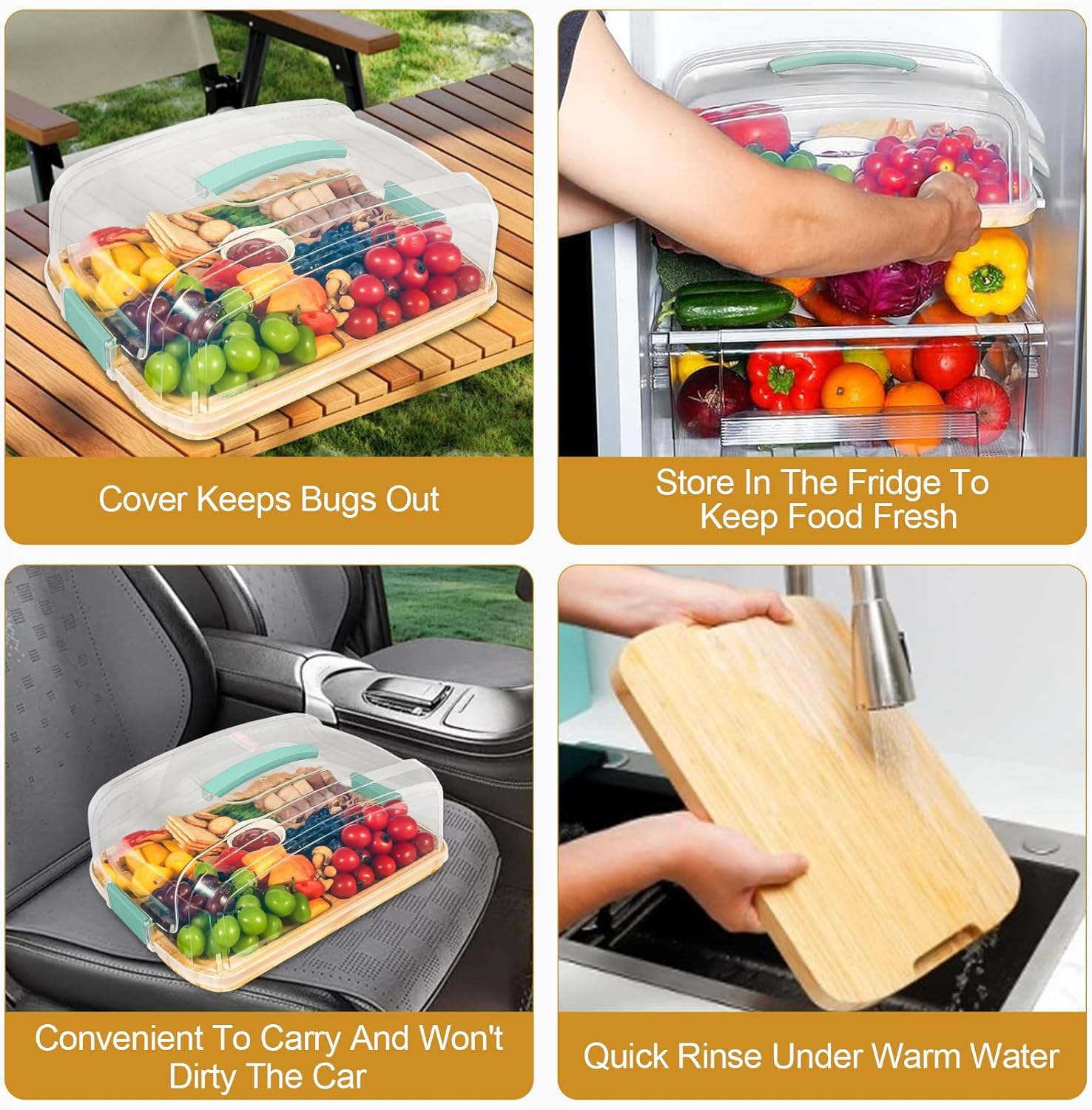 Portable Charcuterie Board with Lid for Travel, Cheese Board and Knife Set, Cheese Platter with Locking Handle, Travel Cheese Boards Set, Perfect for Charcuterie, Snacks, and More image number 2