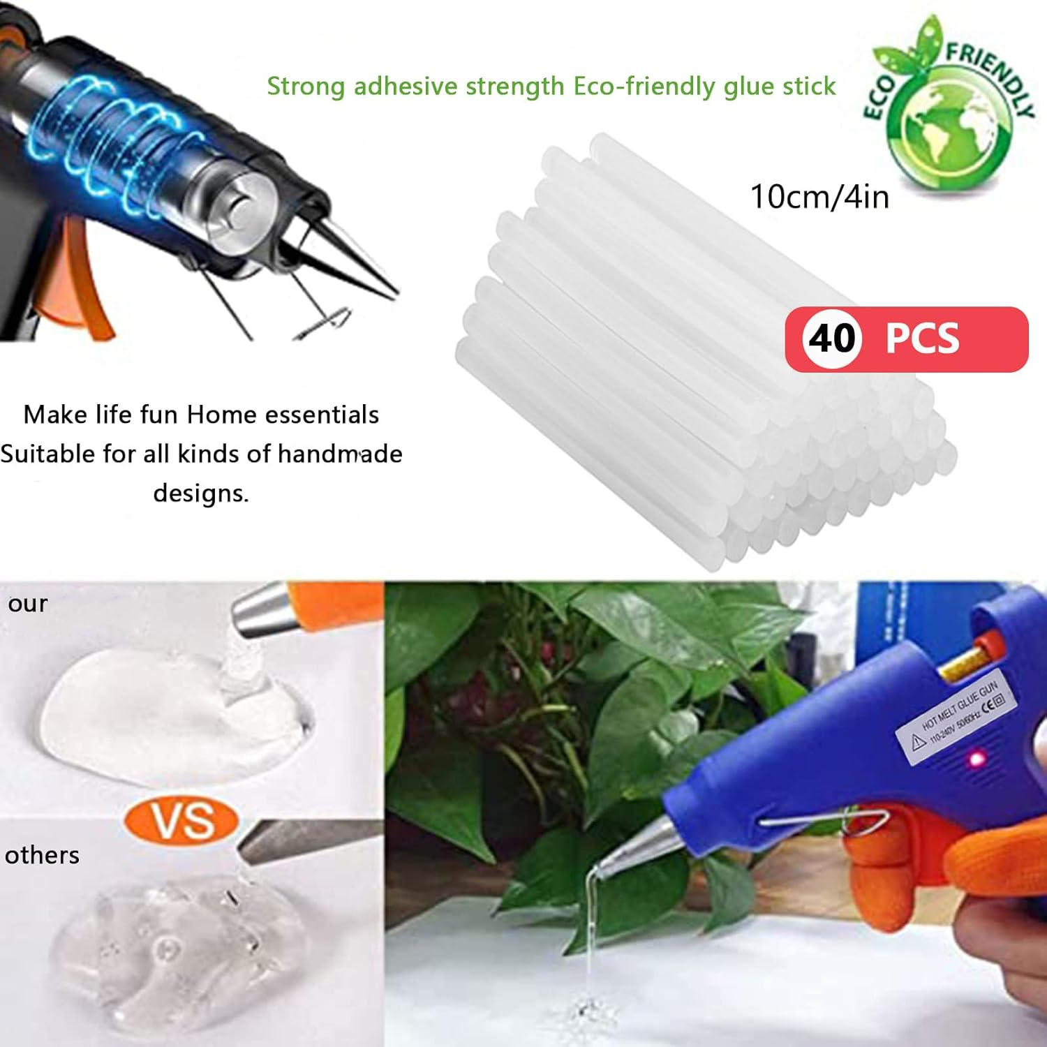 Visuivit Hot Glue Gun, Mini Glue Gun and Sticks Set with 40Pcs Glue Sticks High Temp Glue Gun for School Crafts DIY Arts Quick Home Repairs, 20W (White, Transparent Glue Stick) image number 1