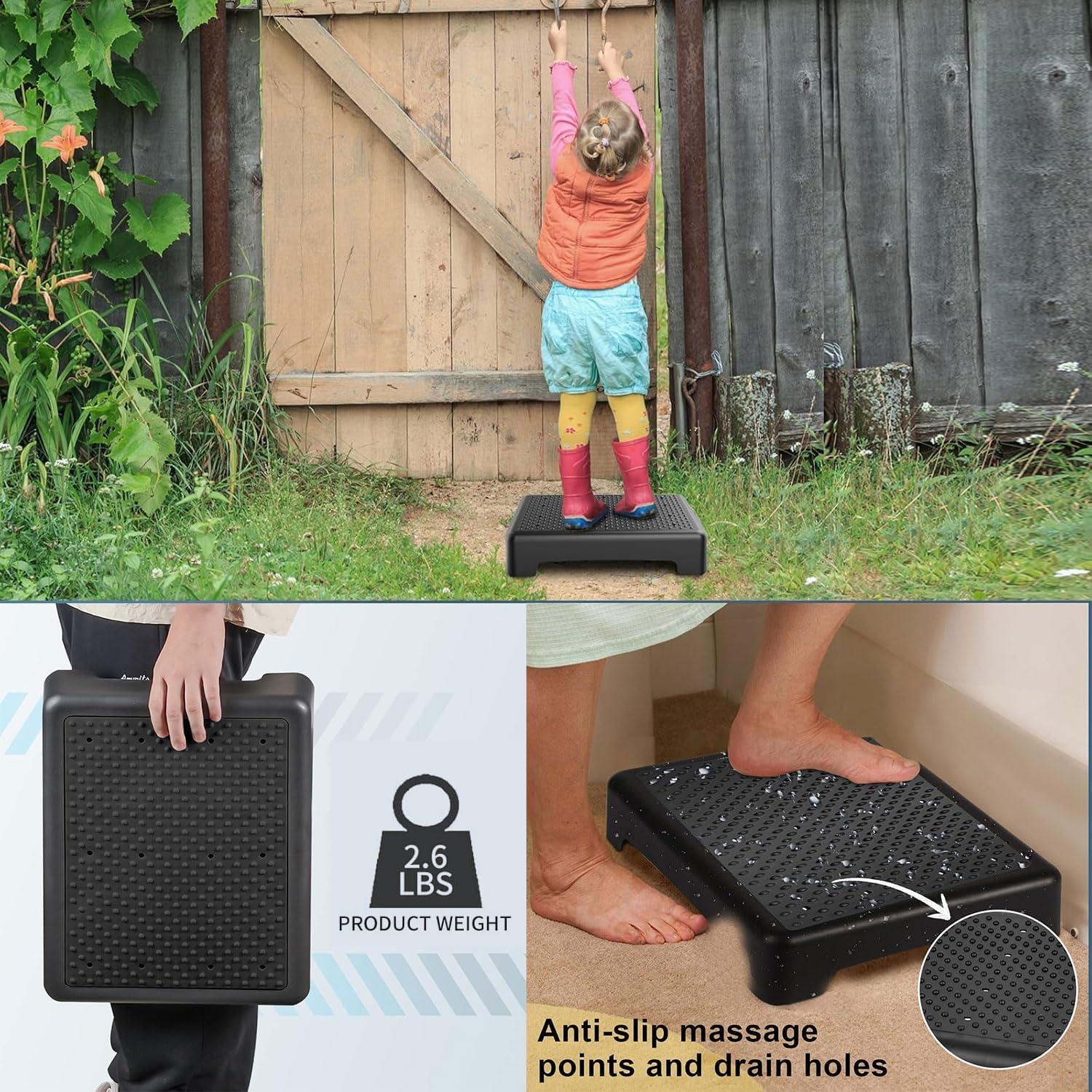 Mobility One Step Stool for Adults & Seniors, Step Stool, Non-Slip Step Platform Indoor and Outdoor, Portable Step Riser, Safety Step for Car, Bedside, Office, Shower, Stairs (Black)