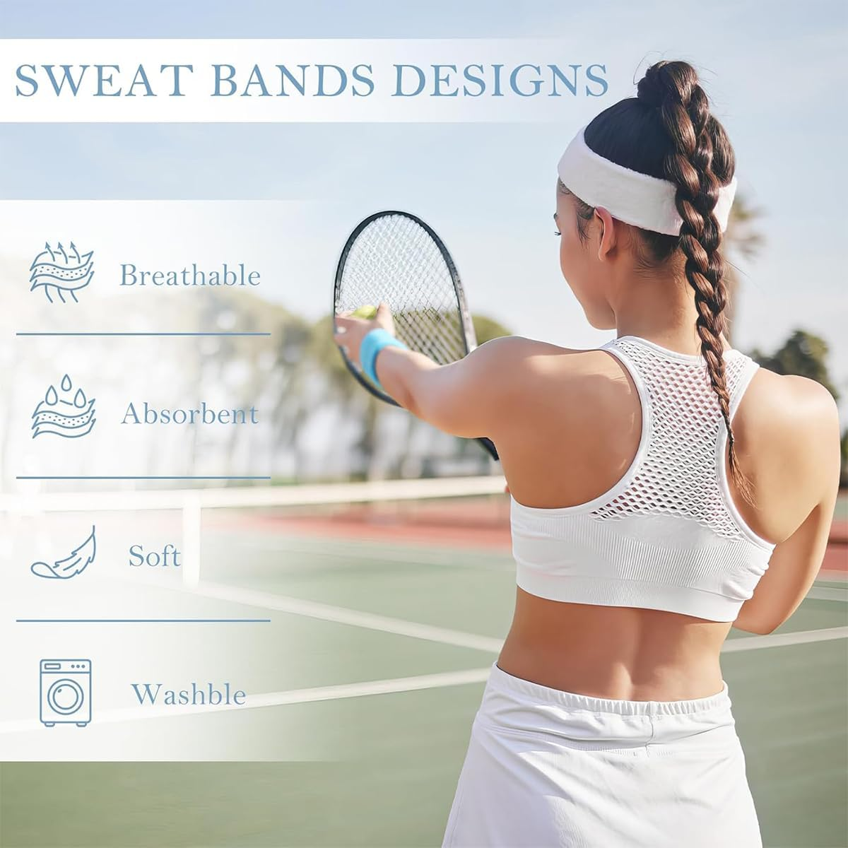 3Pack Sweatbands Sports Headband for Men & Women,Moisture Wicking Hairband Athletic Towel Headbands for Tennis, Basketball, Running, Working Out, Yoga image number 4