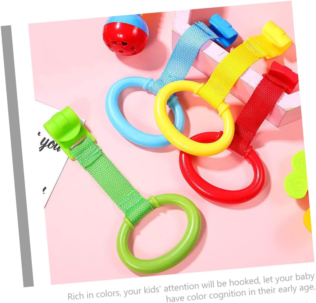 Toddler Hand Pull Ring Baby Walking Assistant Infant Bed Ring for Crib Standing Assist Smooth Rounded Edges Cloth and Plastic Playpen Use 6Pcs image number 3