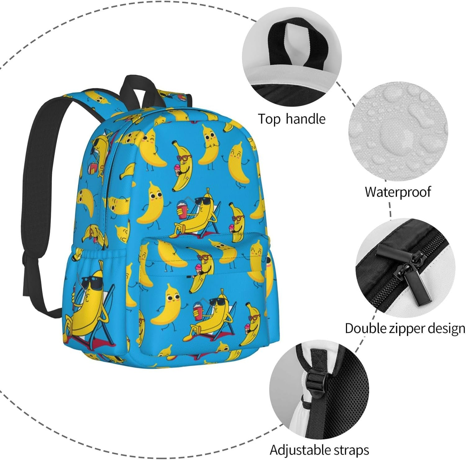 DEKIFNHG Cute Cat School Backpack Casual Sports Bookbag Travel Laptop Backpacks for Students Boys Girls - Funny Banana image number 4