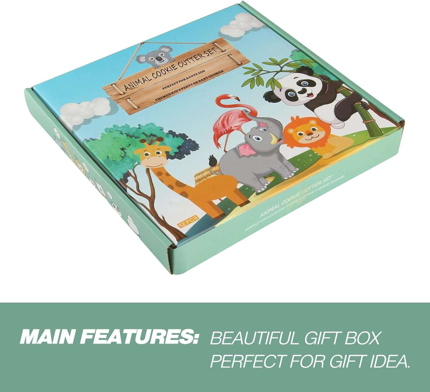 Animal Cookie Cutters for Kids, Safari Zoo Animals 12 PCS Cookie Cutters Set with Lion, Giraffe, Hippo, Panda, Koala, Elephant, Dog, Crocodile, Flamingo Etc. (Gift Box), RHA12 image number 2