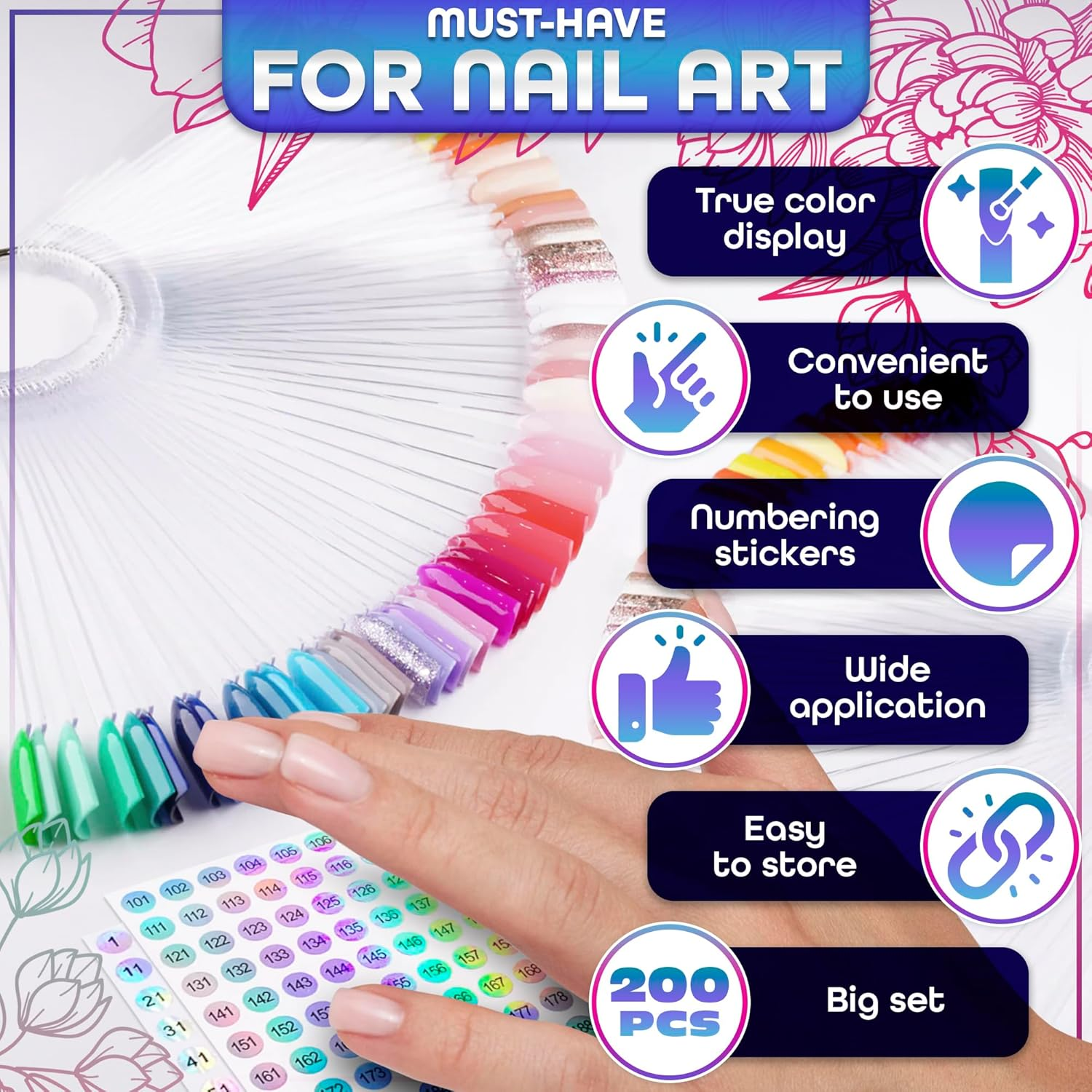 Nail Polish Swatch Sticks with Number Stickers - 200Pcs Nail Polish Swatch Rings Clear Nail Swatch Sticks Display Sticks Nail Color Practice Plastic Nail Swatches Sticks - Nail Sample Swatches Sticks