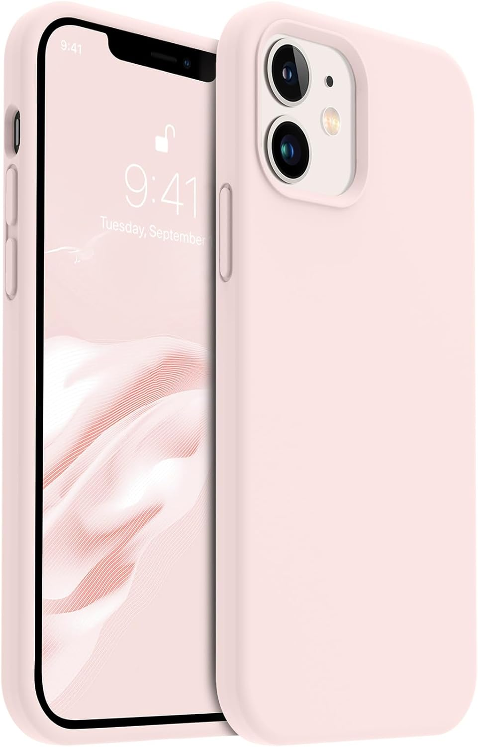 AOTESIER Compatible with Iphone 12 Phone Case and Iphone 12 Pro Case 6.1 Inch,Silky Touch Premium Soft Liquid Silicone Rubber Anti-Fingerprint Full-Body Protective Flexible Bumper Case (Chalk Pink) - Baby Blue image number 7