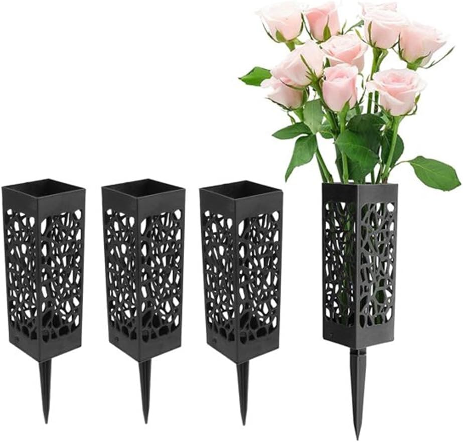 4PCS Grave Flower Holders, Grave Vases with Spike, Memorial Cemetery Floral Holder for Lawn Headstone Gravestone Outdoor Flower Marker Ground Outdoor(Black) image number 5