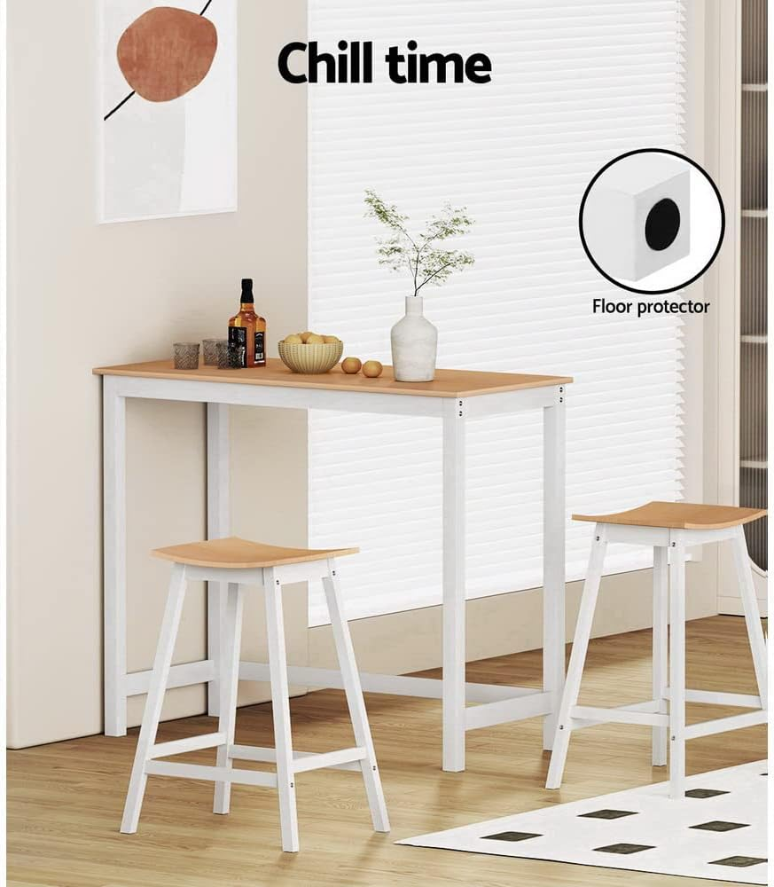 Artiss Bar Table Ari Dining Desk High Solid Wood Kitchen Shelf Wooden White Cafe image number 5