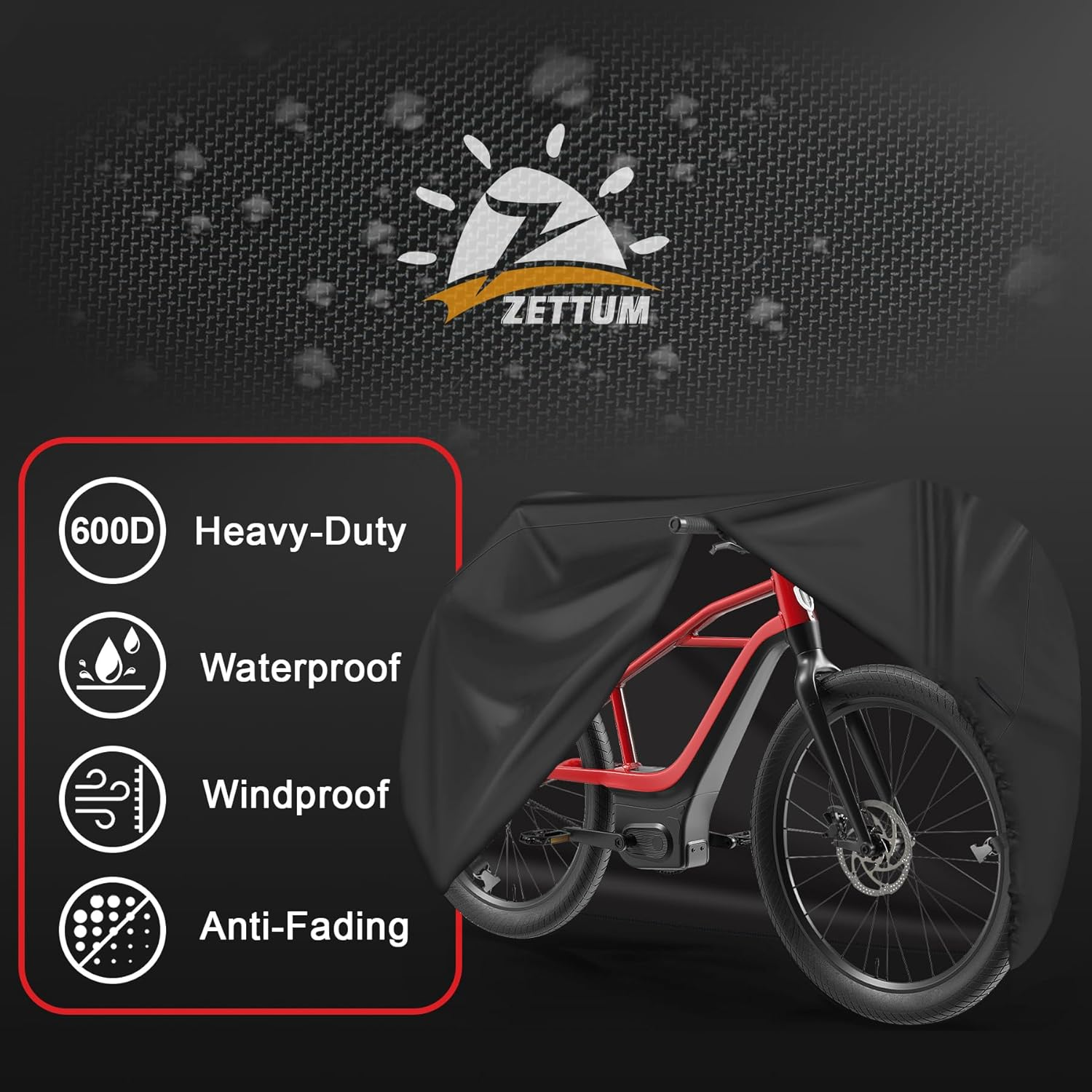 Zettum Bike Cover for 1 Bike - 600D Bike Covers Outdoor Storage Waterproof & Heavy Duty, Bicycle Cover for Single Ebike, Mountain Bike, Road Bike, Hybrid Bike, Beach Cruiser Bike, Scooter and More image number 1