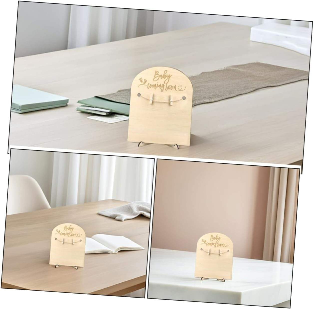 JEWEDECO 2Sets Wooden Memorial Cards Newborn Commemorative Plaque Stand and Clips for Announcement Card Congrats Nursery Wall Decor Boy Gifts Girl Milestone Shower Gifts image number 1