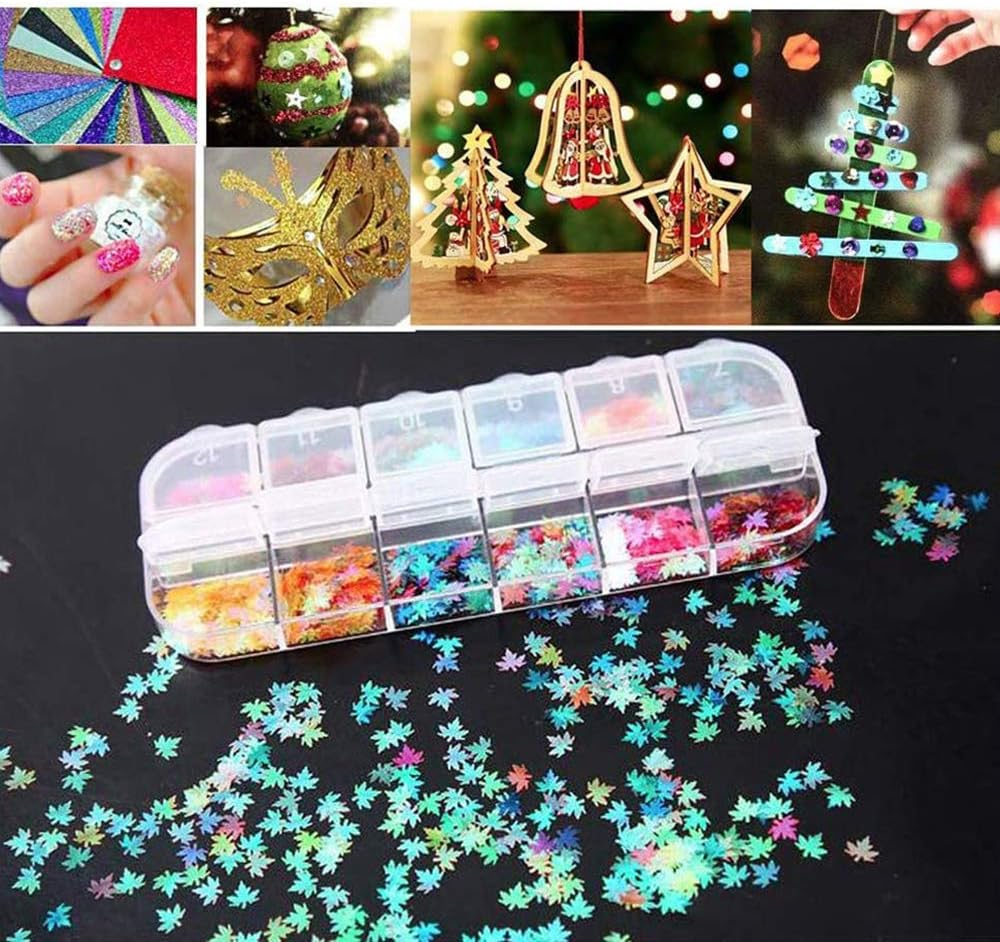 8 Boxes Holographic Nail Glitter Sequins round Leaf Star Heart Nail Art Glitter Flake for Nails Decorations image number 2