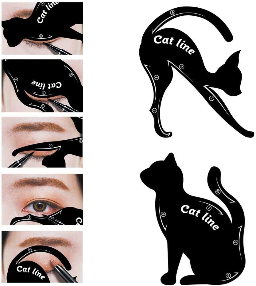 Cat Line Eyeliner Stencil, Smoky Eyeshadow Applicators Template Plate, Professional Multifunction Black Cat Shape Eye Liner & Eye Shadow Guide Template (PVC Material) (1) image number 2