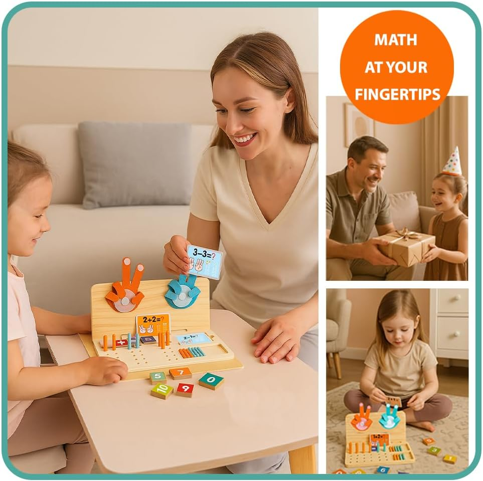 Montessori Math Learning Toy for Kids &ndash; Wooden Educational Counting Set with Double-Sided Board, Number Blocks, 20 Pcs Counting Sticks, 10 Pcs Flashcards, Holder & Pen - Preschool Learning Activities image number 5