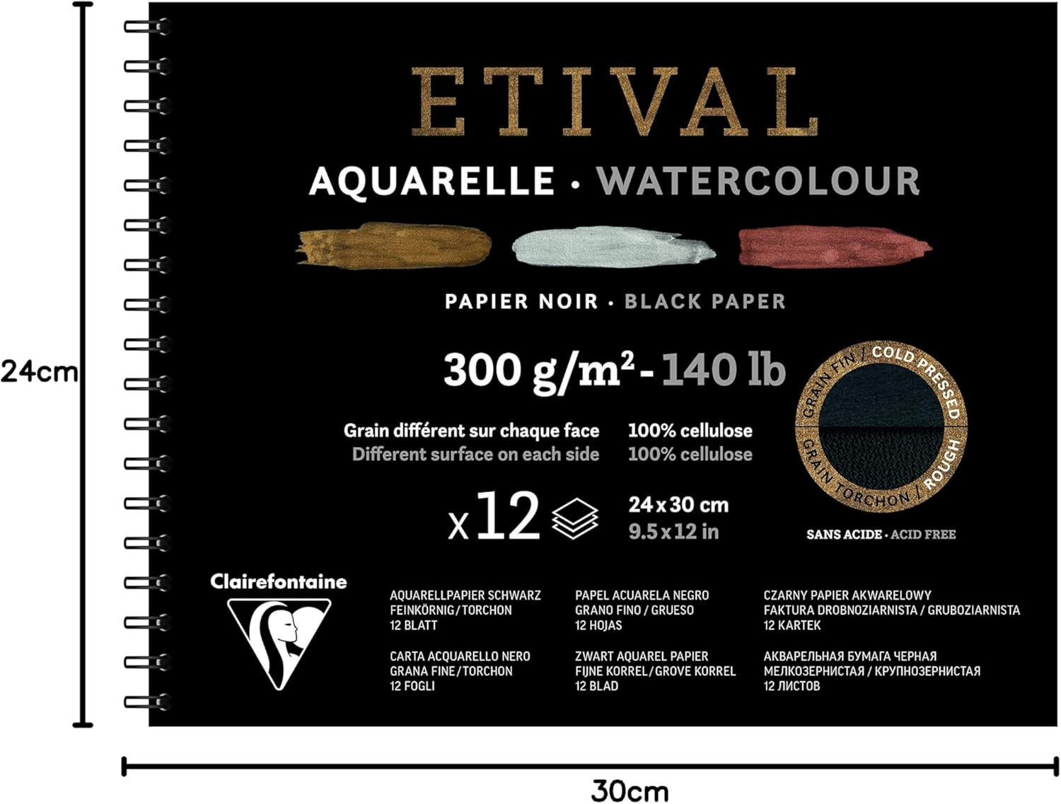 Clairefontaine Etival Black Watercolour Paper 300Gsm, 24 X 30 Cm image number 5