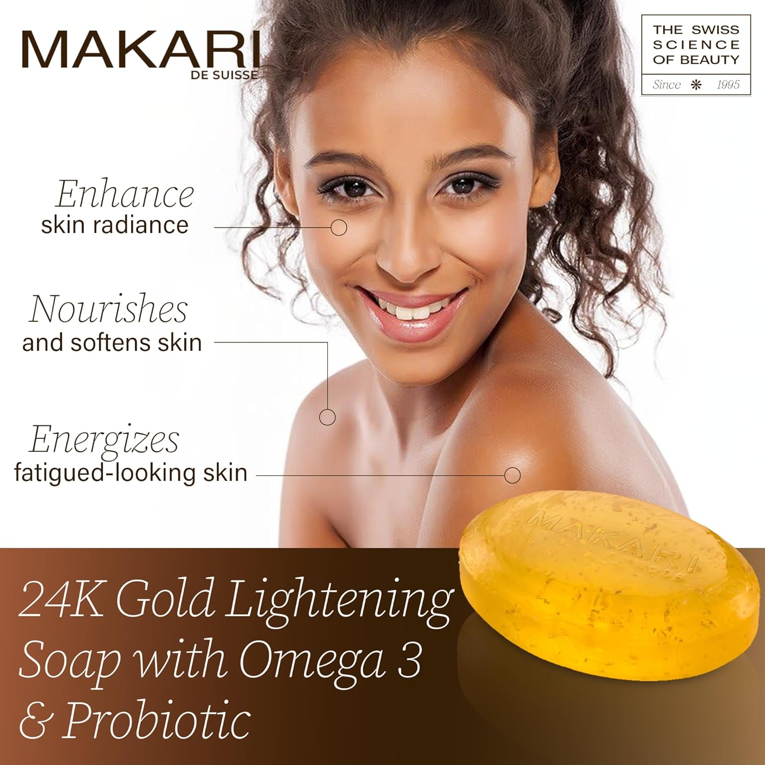 Makari 24K Gold Lightening Soap - with Omega 3 & Probiotic - Great for Removing Scars, Strech Marks, Dead Skin Cells and Rejuvenation Leaving the Skin Smooth image number 1