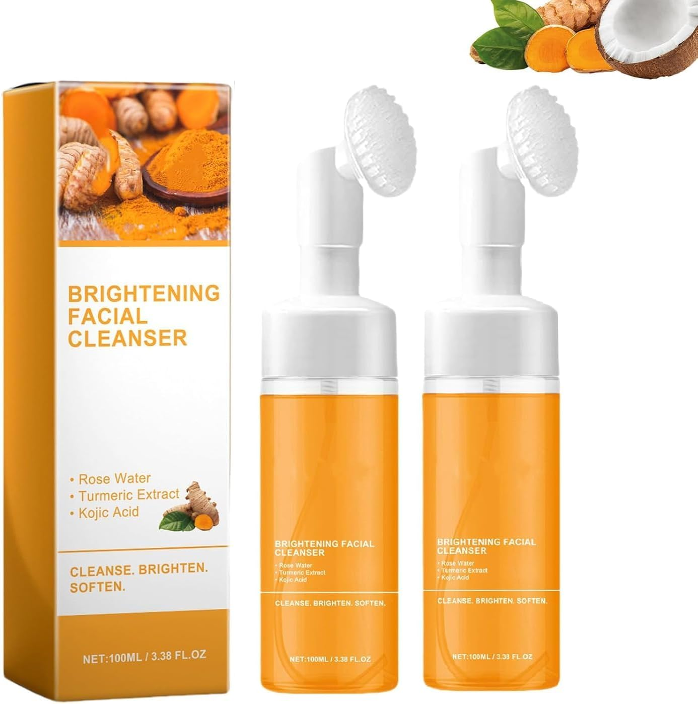 Turmeric Facial Wash,Turmeric Facial Cleanser, Foaming Face Wash, Turmeric Face Wash Deep Clean and Firm Pores,Turmeric Foaming Cleanser for All Skin, 3.38 Fl Oz/Pcs (2)