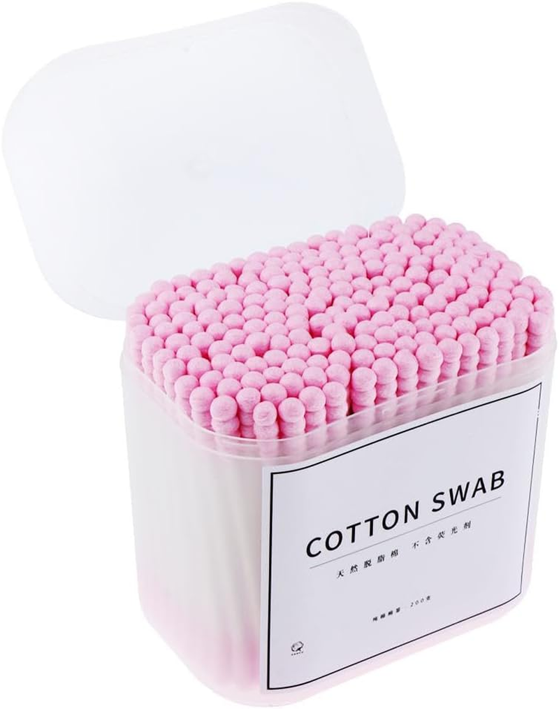 200Pc Double-Ended Wooden Cotton Buds Ear Cleaning Make-Up Cosmetic, Pink, as Described image number 6