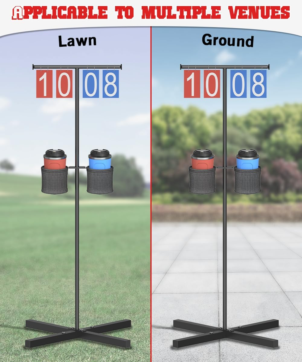 Queension Manual Flip Scoreboard with Stand, Cornhole Scoreboard with Drink Holder for Cornhole Accessories, Basketball Score Keeper, Scoring Board for Pickleball/Tennis/Badminton/Sports image number 2