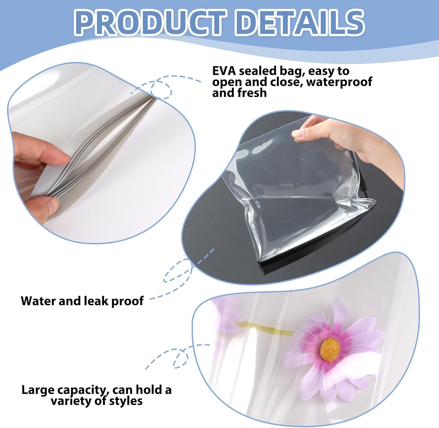 Ozessence 6 Pcs Clear Travel Toiletry Bag, 20 X 20Cm Airport Airline Compliant Transparent Waterproof Travel Bag for Storage Passport Jewelry Food Cosmetics Documents and Data Cables image number 3