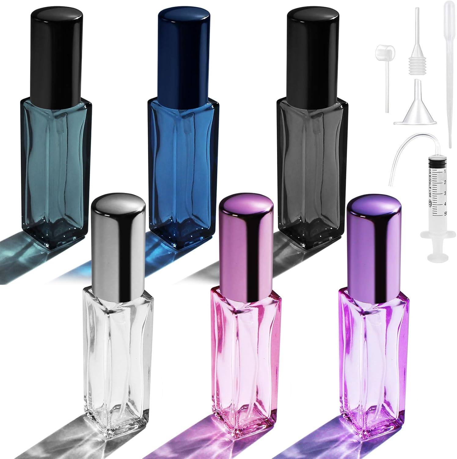 Bohoray Pack of 6 Perfume Atomisers, Refillable, Transparent Perfume Atomiser, 10 Ml, Empty Perfume Bottles for Filling with Atomiser Pump and Funnel for Women or Girls (Pink)