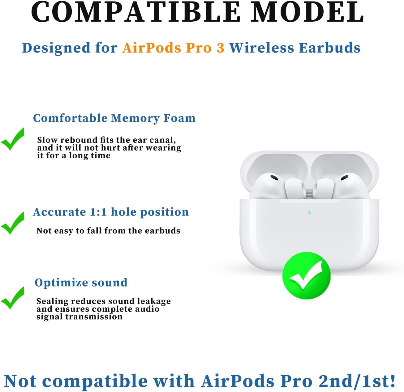 3 Pairs Memory Foam Eartips for Airpods Pro 3 (3Rd Generation 2025) Silicone Outer Cover, Pro3 Replacement Earbud Ear Tips with Storage Box,Silicone Memory Foam Ear Tips for Airpods Pro3 -Black/Orange image number 1