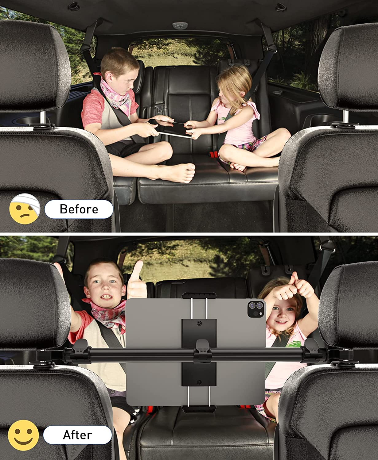 Car Tablet Holder Mount for Ipad: Tryone Headrest Tablet Stand for Car Back Seat Compatible with Ipad Pro Air Mini | Galaxy Tab | Kindle Fire HD | Switch Lite or Other 4.7-12.9" Devices image number 3