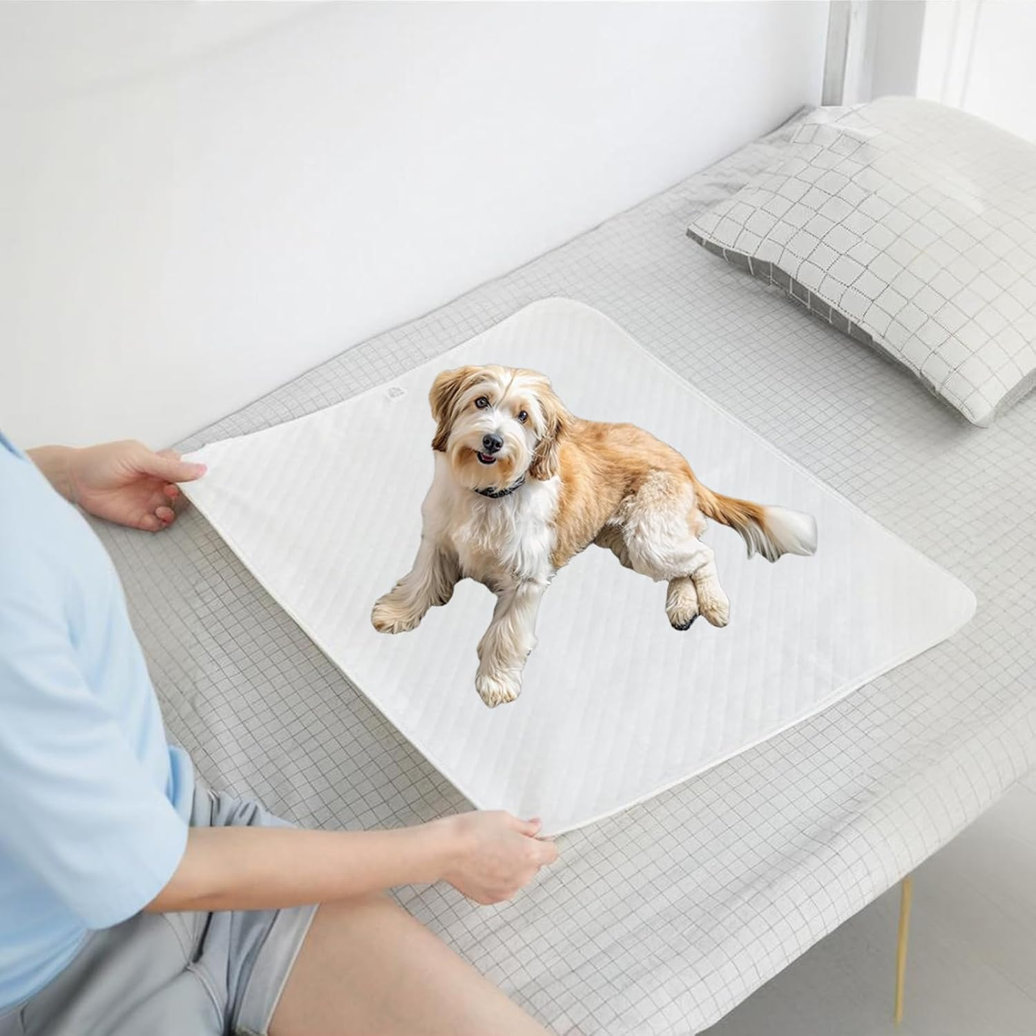 2Pack Waterproof Reusable Underpads 23.62" X 27.56",Pee Pads for Kids,4-Layer Heavy Absorbency&Quilted Washable Pads Washable for Incontinent,Pottytraining,Kid,Adult,Elderly,And Pet(Blue,White) image number 4