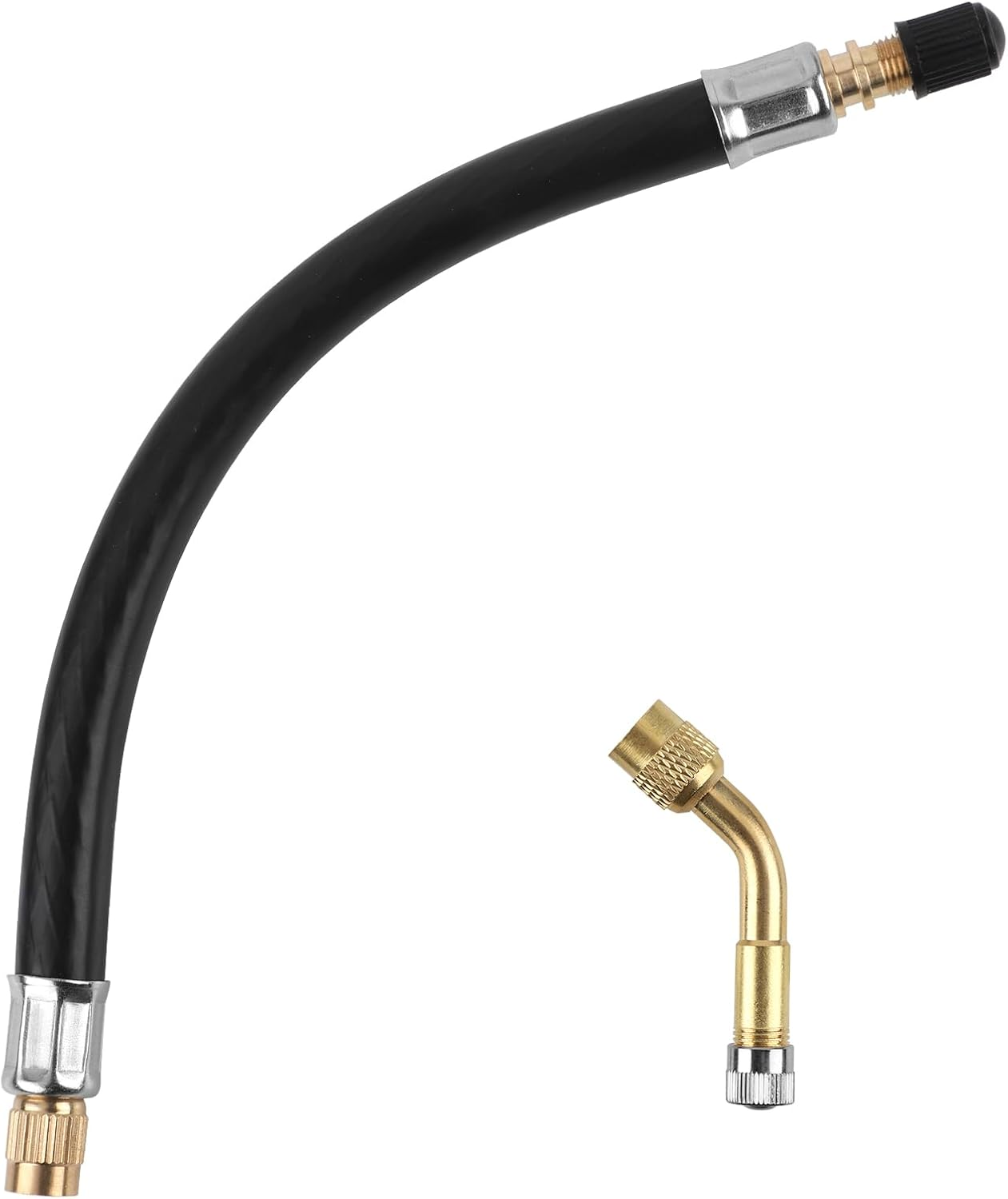 Gosknor Tire Valve Extension, 8.54 Inch Flexible Valve Stem Extender Valve Stem Extension Hose with 135 Degree Brass Tire Valve Extension Adapter Compatible with Motorcycles Cars Trucks Bicycles Rvs