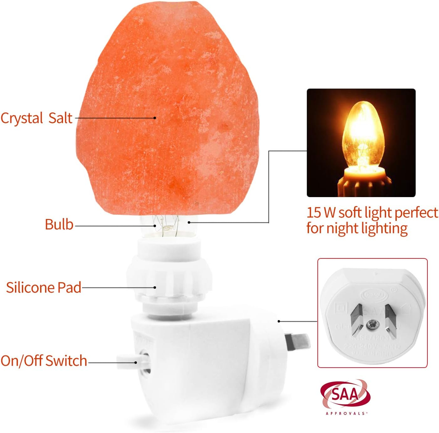 Betus [Natural Crystal] Himalayan Salt Wall Lamp - Air Purifying Night Light - 360&deg; Rotatable Plug 15W Bulb - Natural image number 1