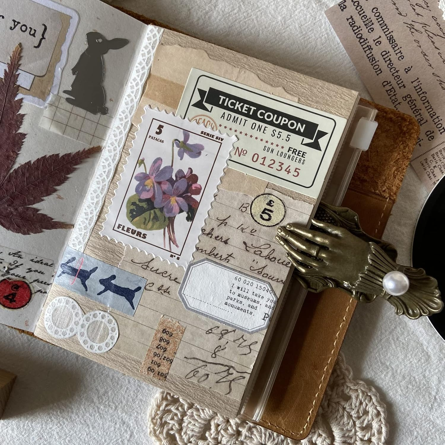 Vintage Postage Stamp Stickers for Scrapbook, 100 Pcs Deco Paper Stickers, Botanical Fairy Sticker for Bullet Journal, Junk Journal, DIY Crafts, Collage Album (Stamp-Like) image number 6