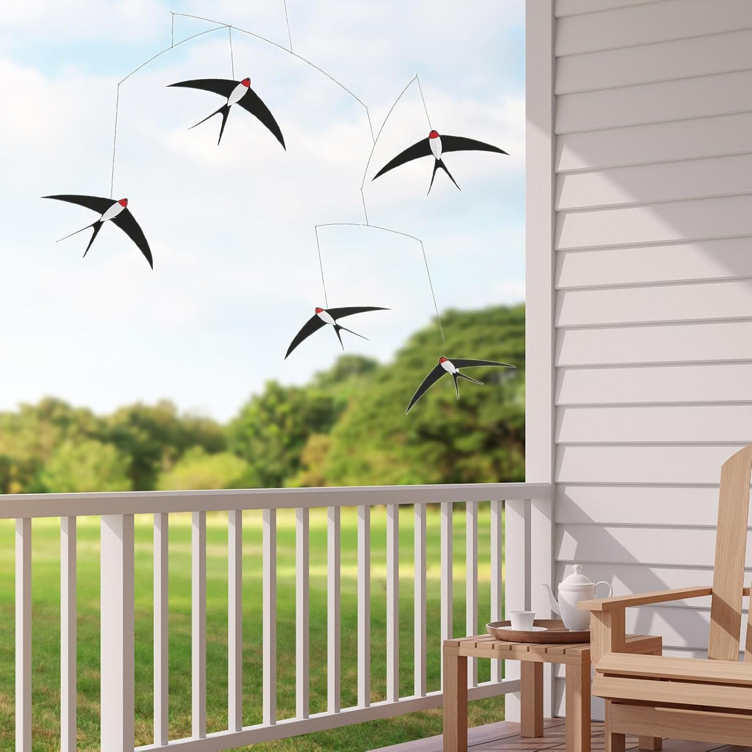 Handcrafted Flying Bird Mobile &ndash; 5Pcs Indoor Wind Chime Swallow Set for Artistic Home D&eacute;cor | Hanging Ornaments for Living Room, Bedroom, or Kitchen, Elegant Wall Accent Gift Idea image number 1