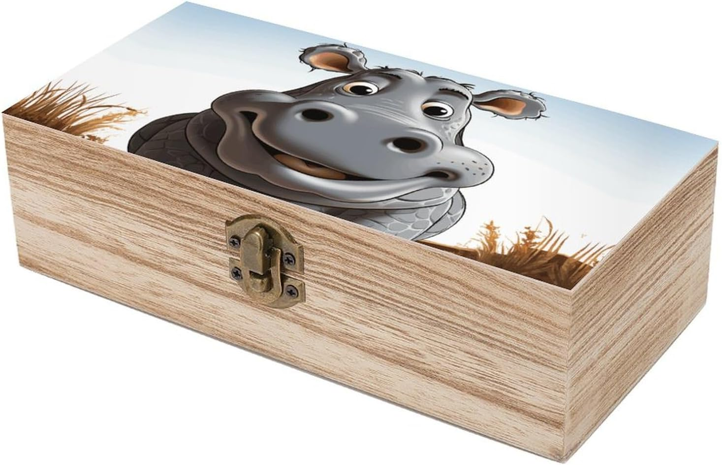 Cartoon Hippo Wooden Box Wood Wedding Keepsake Boxes with Lids Small Decorative Boxes Lightweight Wooden Memory Storage Box for Crafts Keepsakes Jewelry Photo Letter Storage image number 1