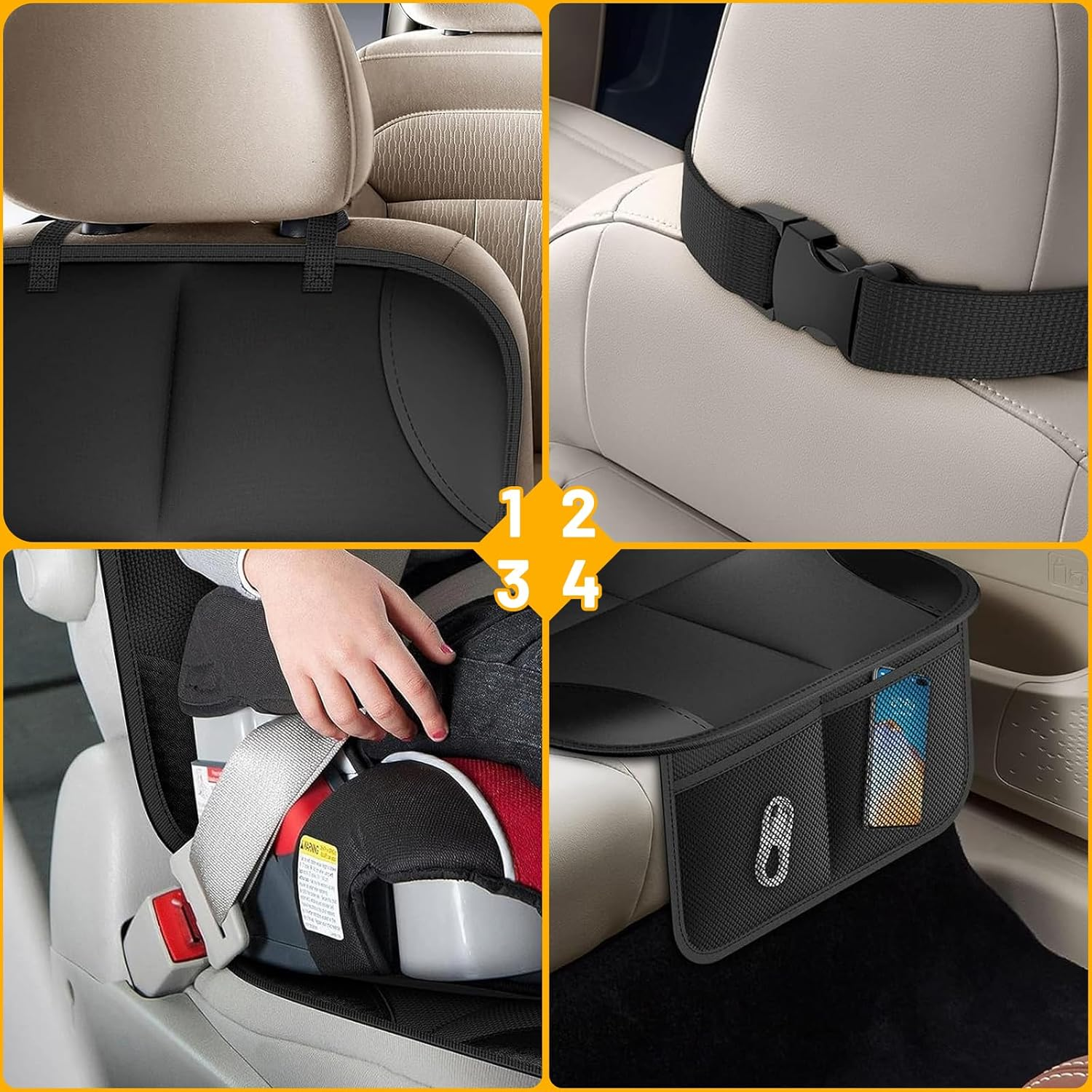 AUSELECT Back Car Seat Organiser for Kids - 2 Pack Car Storage Organizer Backseat Protectors X-Large 60X45Cm, 2 Pocket Seat Back Kick Mats Cover for Vehicles to Protect from Dirt, Mud & Scratches image number 5