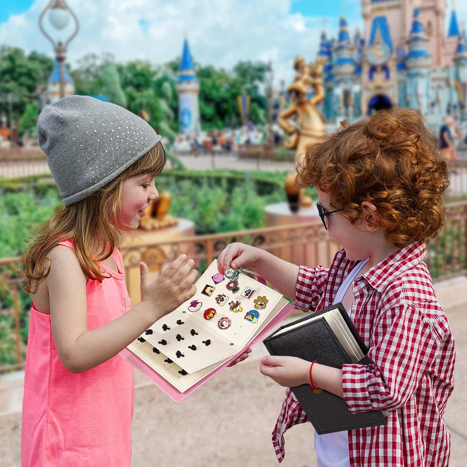 Enamel Pin Display Book, Portable Pin Trading Book, to Display and Trade Your Disney Pins, 42 Pin- Capacity, Leather Pin Holder, Fits Rubber Pin Back, Pink - Black image number 6