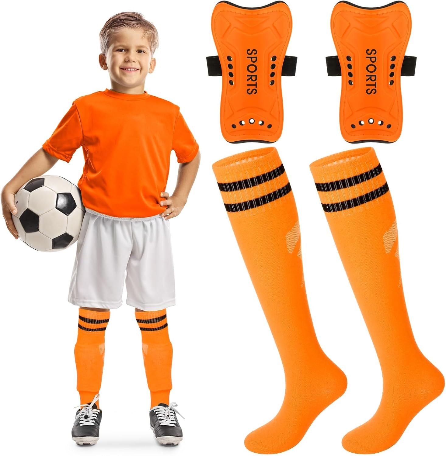 Soccer Shin Guards and Socks for Toddler Youth, Lightweight Soccer Shin Pads Protective Defender Gear for 10-15 Years Old Children Teen Sports image number 6