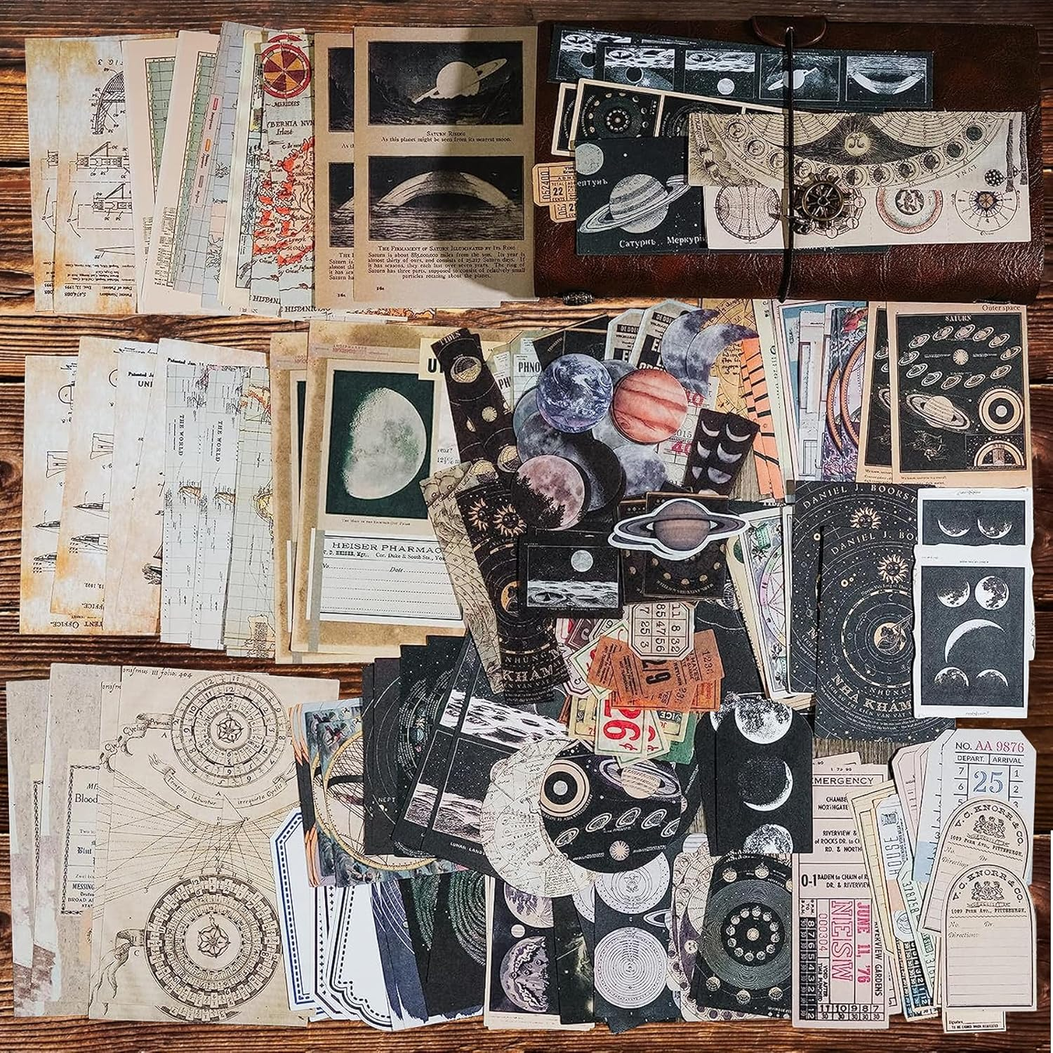 AUXIN 200 Pcs Vintage Scrapbook Supplies Pack for Art Junk Journal Planners Journaling Bullet, Artistic Celestial Notebook Collage Album Aesthetic Picture Supplies DIY Paper Stickers Craft Kits image number 6